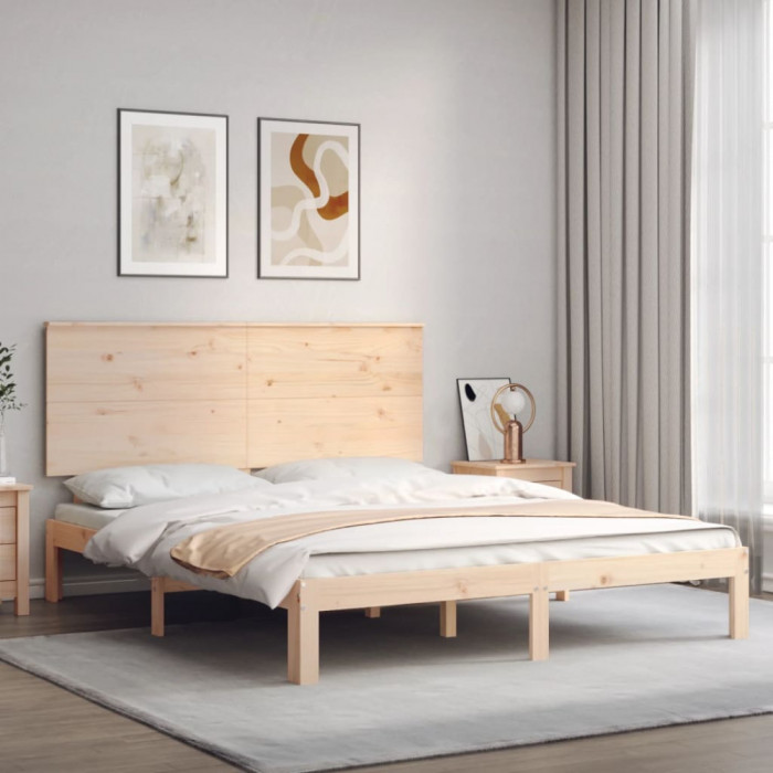 vidaXL Cadru de pat cu tăblie, lemn masiv, king size