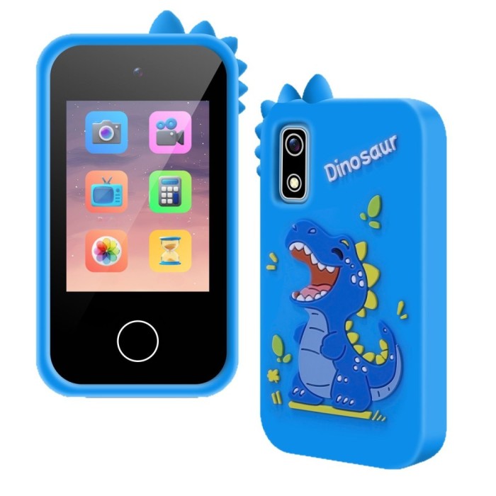 Telefon inteligent pentru copii ZYTEQ&reg;️ A10, 2.8 inch, husa silicon, HD 1080P, jocuri, video, muzica, alarma, incarcare USB-C, albastru