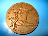 5153-Medalia 150 ani Independenta Belgia. Metal bronzuit sau bronz stare buna., Dreptunghiular, Lemn