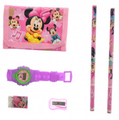 Set ceas, pentru copii, cu Minnie Mouse, portofel si rechizite cadou - 8012629 foto