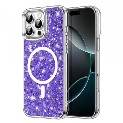 Husa MagSafe pentru Apple iPhone 16 Pro Max, Techsuit, Sparkly Glitter, Mov foto