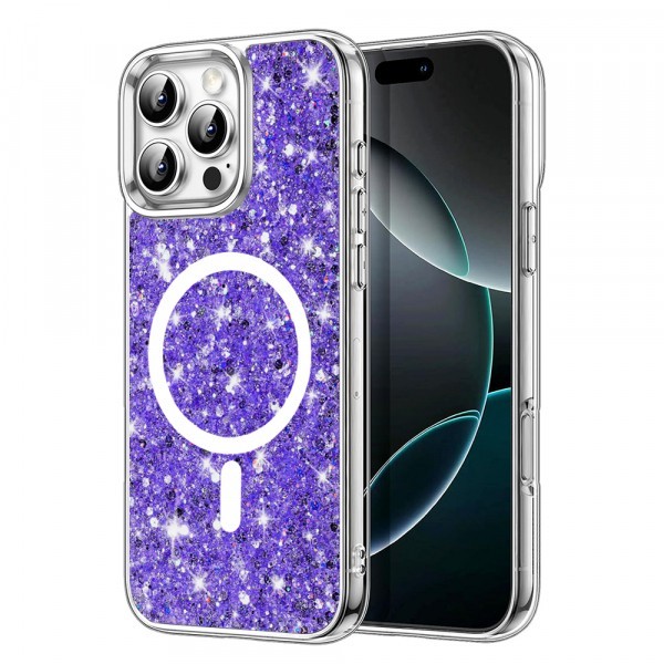Husa MagSafe pentru Apple iPhone 16 Pro Max, Techsuit, Sparkly Glitter, Mov