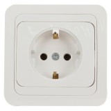 Priza schuko simpla Comtec Eco MF0012-05253, incastrata, rama inclusa, contact de protectie, alba