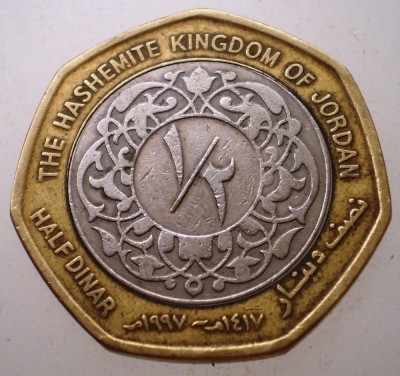 7.604 JORDANIA IORDANIA 1/2 HALF DINAR 1997 BIMETAL foto