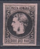 ROMANIA1866 LP 20 c CAROL FAVORITI 20 PARALE NEGRU/ROZ HARTIE SUBTIRE SARNIERA, Nestampilat