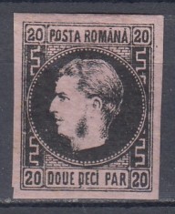 ROMANIA1866 LP 20 c CAROL FAVORITI 20 PARALE NEGRU/ROZ HARTIE SUBTIRE SARNIERA