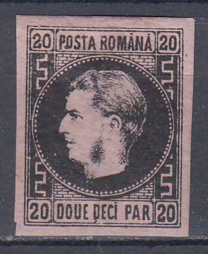 ROMANIA1866 LP 20 c CAROL FAVORITI 20 PARALE NEGRU/ROZ HARTIE SUBTIRE SARNIERA foto