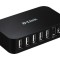 HUB extern D-LINK, porturi USB: USB 2.0 x 7, conectare prin USB 2.0, alimentare retea 220 V, negru, &quot;DUB-H7&quot; (timbru verde 0.8 lei)