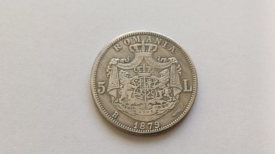 Romania -5 lei 1879-Replica dupa proba de 5 lei 1879 foto