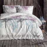 Cumpara ieftin Lenjerie pat dublu,bumbac ranforce,4 piese,alba cu pomi,MidasV1-A1281