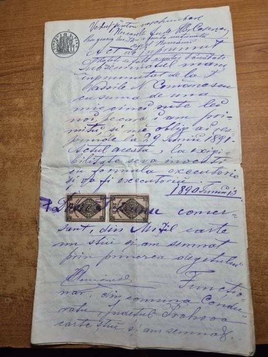 document in limba romana din anul 1892 - primaria comunei mizil - act de imprumut