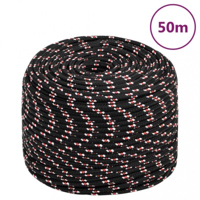 vidaXL Fr&amp;acirc;nghie de barcă, negru, 6 mm, 50 m, polipropilenă foto