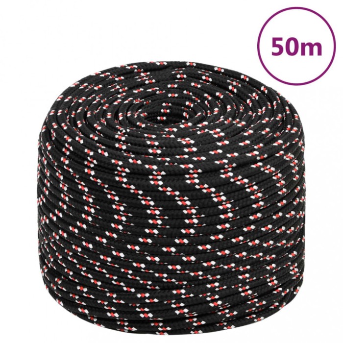 vidaXL Fr&acirc;nghie de barcă, negru, 6 mm, 50 m, polipropilenă