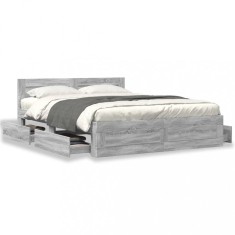 vidaXL Cadru de pat cu tăblie, gri sonoma, 160x200 cm lemn prelucrat 3295553