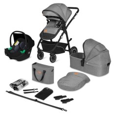 Carucior 3 in 1 Lionelo Bianka cu landou si scoica auto Grey Stone, 0 luni+, 22 kg