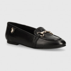 U.S. Polo Assn. mocasini de piele CHERY femei, culoarea negru, cu toc plat, CHERY001W 4L2