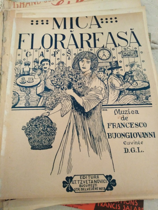 partitura interbelica Mică florareasa, muzica de Francesco Buongiovani