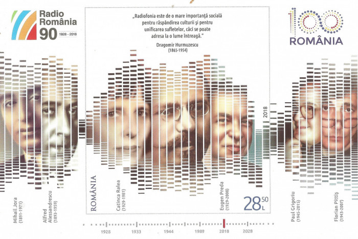 #Romania, LP 2218/2019, Soc. Rom. de Radiodifuziune-90 de ani, colita. ned., MNH