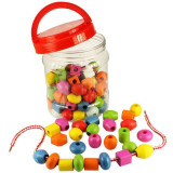 Set margele din lemn pentru insirat, BigJigs Toys