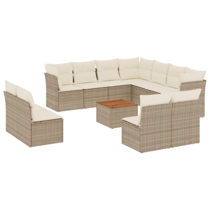 Set canapele de gradina cu perne, 12 piese, bej, poliratan