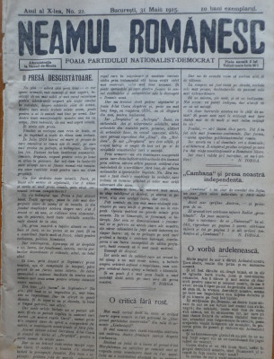 Ziarul Neamul romanesc , nr. 22 , 1915 , din perioada antisemita a lui N. Iorga foto
