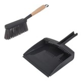 Set Faras și Perie Gri din Plastic cu Maner din Bambus, CMCLASS
