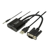 Cumpara ieftin CABLU video LOGILINK adaptor VGA (T) + Jack 3.5mm (T) la HDMI (M) 15cm rezolutie maxima Full HD (1920 x 1080) la 60Hz conecteaza placa video cu VGA la