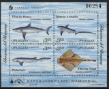 268-URUGUAI-PESTI-colita numerotata cu 4 timbre nastampilate MNH, Nestampilat