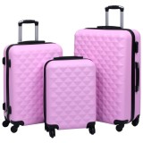 Set 3 Valize Carcasa Rigida vidaXL, ABS, Roz, Trolere Voiaj, Usoare si Durabile, Roti 360&deg;