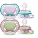 Set 2 suzete Philips-Avent SCF085/24, ultra air pacifier 0-6 luni, Ortodontice, fara BPA, Mov/Verde