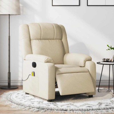 vidaXL Fotoliu electric de masaj rabatabil, crem, textil foto