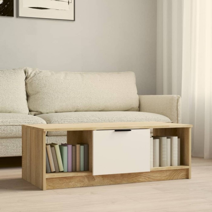 Gossi masuta cafea, alb / stejar sonoma, 102x50x36 cm, lemn prelucrat