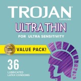 Prezervative Trojan Ultra Thin, ultra-subțiri, lubrifiate, 36 buc.