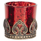 Set 4 candele sticla rosu auriu 5x5 cm