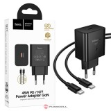 Incarcator Retea Hoco N77, GaN 45W, PD, QC3.0, USB + Cablu USB-C 1m, Fast Charge, Negru
