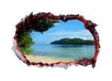 Sticker decorativ, Gaura in perete 3D, Ocean, 85 cm, 332STK-1, natura si peisaje