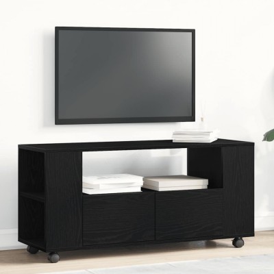 vidaXL Dulap TV cu roți stejar negru 102x34,5x43 cm lemn prelucrat foto