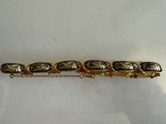 Bratara vintage modulara superba, placata aur 24K, Spania- Toledo, tehnica Damascene