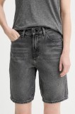 G-Star pantaloni scurți jeans culoarea gri, uni, high waist, D26268-D933
