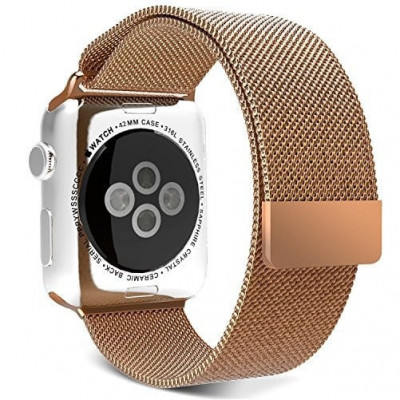 Curea iUni compatibila cu Apple Watch 1/2/3/4/5/6/7, 44mm, Milanese Loop, Otel Inoxidabil, Gold foto