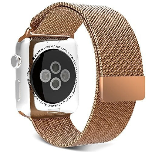 Curea iUni compatibila cu Apple Watch 1/2/3/4/5/6/7, 44mm, Milanese Loop, Otel Inoxidabil, Gold