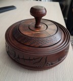 Casetă / Cutie Lemn Sculptată Manual - Artă Africană Tribală (Decor Boho / Ethnic)