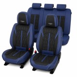 Huse auto premium 5 locuri Carguard Deluxe din piele ecologica perforata, albastru &icirc;nchis-negru