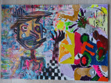 Tablou unic exemplar - Cubism abstract 70x50cm, Nonfigurativ, Tempera, ART