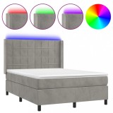 Cumpara ieftin Pat cu arcuri, saltea si LED, gri deschis, 140x200 cm, catifea