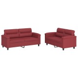 Cumpara ieftin Set de canapele cu perne, 2 piese, rosu vin, piele ecologica