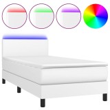 Cumpara ieftin Pat cu arcuri, saltea si LED, alb, 100x200 cm, piele ecologica