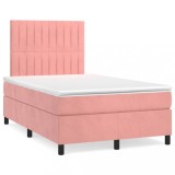 Cumpara ieftin Pat box spring cu saltea, roz, 120x200 cm, catifea