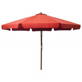 VidaXL Umbrelă de soare de exterior, st&acirc;lp lemn, cărămiziu, 330 cm