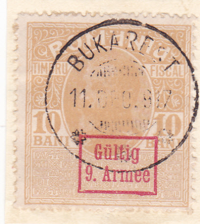 1917 ocupatia germana in Romania 10 bani fiscal-postal G&uuml;ltig 9 A rar stampilat